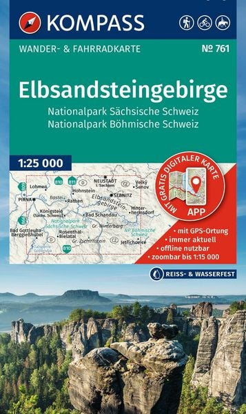 Produktbild: KOMPASS Wanderkarte 761 Elbsandsteingebirge, Nationalpark S&auml;chsische Schweiz, Nationalpark B&ouml;hmische Schweiz 1:25.000