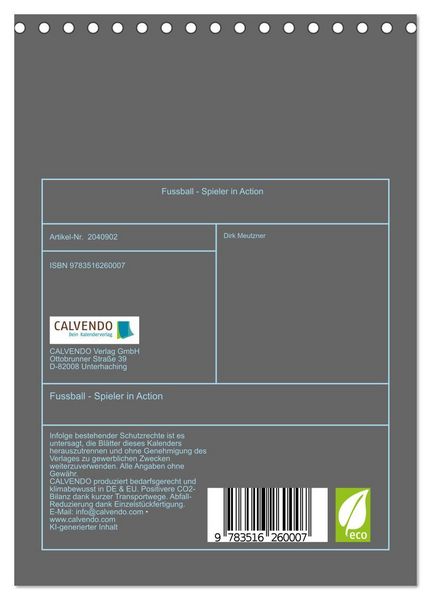 Produktbild: Fussball - Spieler in Action (Tischkalender 2026 DIN A5 hoch), CALVENDO Monatskalender