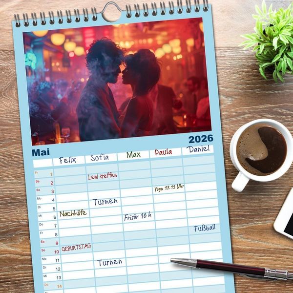 Produktbild: Familienplaner 2026 - Jazz Geschichten um Mitternacht mit 5 Spalten (Wandkalender, 21 x 45 cm) CALVENDO