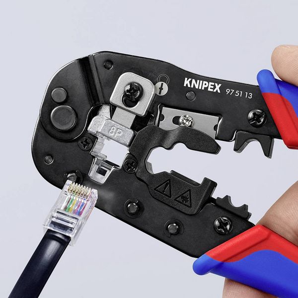 Produktbild: Knipex Crimpzange f&uuml;r RJ45-Westernstecker 97 51 13 Crimpzange