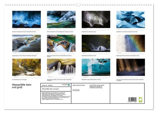 Produktbild: Wasserf&auml;lle klein und gro&szlig; (Wandkalender 2026 DIN A2 quer), CALVENDO Monatskalender