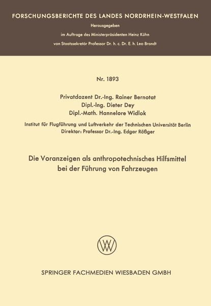 Produktbild: Die Voranzeigen als anthropotechnisches Hilfsmittel bei der F&uuml;hrung von Fahrzeugen