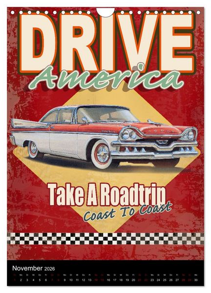 Produktbild: Drive America Plakate (Wandkalender 2026 DIN A4 hoch), CALVENDO Monatskalender