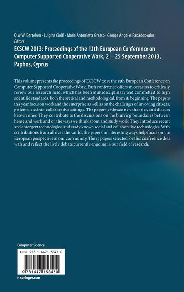 Produktbild: ECSCW 2013: Proceedings of the 13th European Conference on Computer Supported Cooperative Work, 21-25 September 2013, Paphos, Cyprus