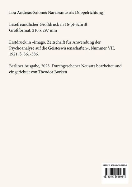 Produktbild: Narzissmus als Doppelrichtung (Gro&szlig;druck)