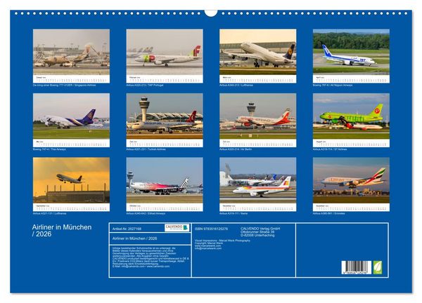 Produktbild: Airliner in M&uuml;nchen / 2026 (Wandkalender 2026 DIN A2 quer), CALVENDO Monatskalender