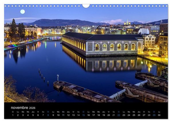 Produktbild: Cr&eacute;puscule sur Gen&egrave;ve (Calendrier mural 2026 DIN A3 vertical), CALVENDO calendrier mensuel
