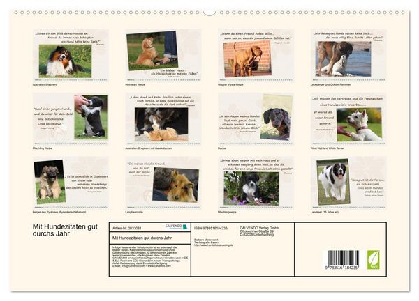 Produktbild: Mit Hundezitaten gut durchs Jahr (hochwertiger Premium Wandkalender 2026 DIN A2 quer), Kunstdruck in Hochglanz