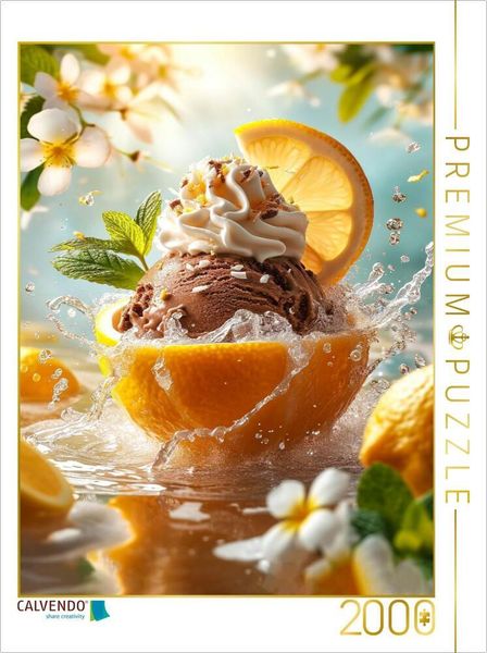 Produktbild: CALVENDO Puzzle Schokoladen-Eiscreme mit Minze und Sahne-Topping, serviert in einer Zitronenschale | 2000 Teile Lege-Gr&ouml;&szlig;e 90x67cm Foto-Puzzle f&uuml;r gl&uuml;