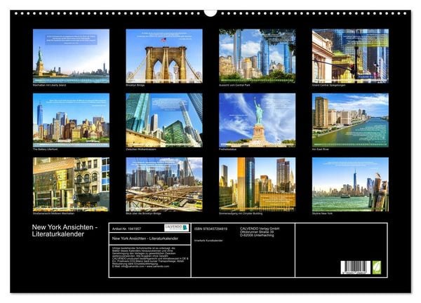 Produktbild: New York Ansichten - Literaturkalender (Wandkalender 2026 DIN A2 quer), CALVENDO Monatskalender