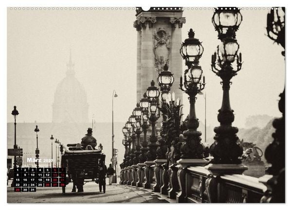 Produktbild: Paris-Impressionen in Schwarz-Wei&szlig; (hochwertiger Premium Wandkalender 2027 DIN A2 quer), Kunstdruck in Hochglanz