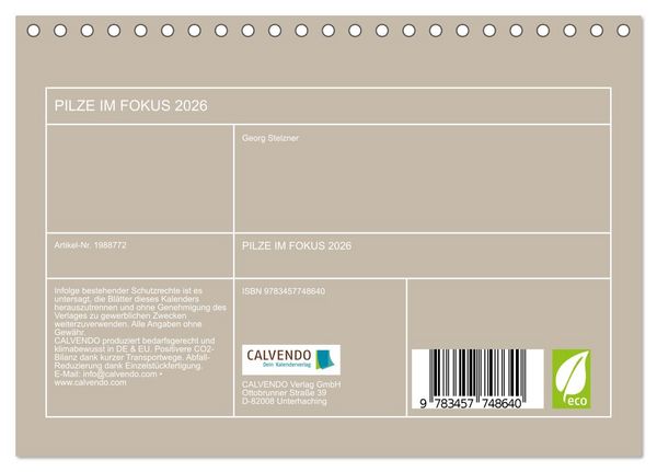 Produktbild: PILZE IM FOKUS 2026 (Tischkalender 2026 DIN A5 quer), CALVENDO Monatskalender