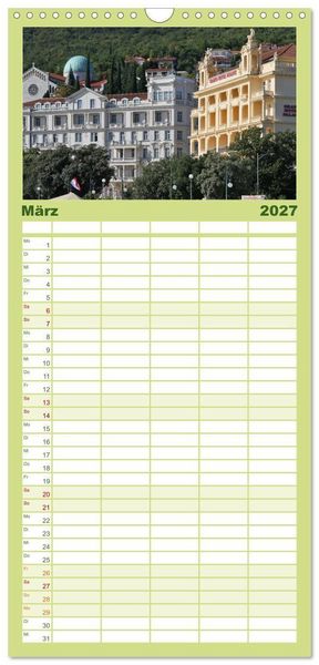 Produktbild: Familienplaner 2027 - Zauberhaftes Opatija mit 5 Spalten (Wandkalender, 21 x 45 cm) CALVENDO