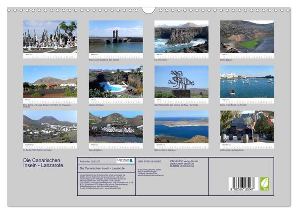 Produktbild: Die Canarischen Inseln - Lanzarote (Wandkalender 2026 DIN A3 quer), CALVENDO Monatskalender