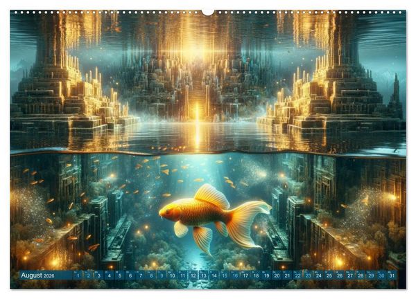 Produktbild: Klang der Stille - Kois aus der KI Dimension (hochwertiger Premium Wandkalender 2026 DIN A2 quer), Kunstdruck in Hochglanz