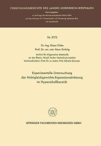 Produktbild: Experimentelle Untersuchung der Nichtgleichgewichts-Expansionsstr&ouml;mung im Hyperschallbereich