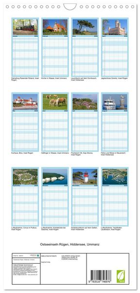 Produktbild: Familienplaner 2026 - Ostseeinseln R&uuml;gen, Hiddensee, Ummanz mit 5 Spalten (Wandkalender, 21 x 45 cm) CALVENDO
