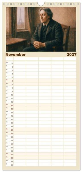 Produktbild: Familienplaner 2027 - Oscar Wilde mit 5 Spalten (Wandkalender, 21 x 45 cm) CALVENDO