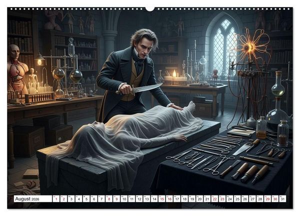 Produktbild: Victor Frankenstein und seine Sch&ouml;pfung (hochwertiger Premium Wandkalender 2026 DIN A2 quer), Kunstdruck in Hochglanz