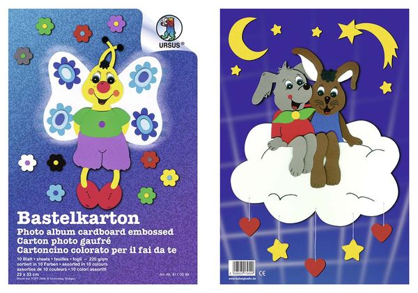 Produktbild: URSUS Basispapiere Bastelkarton-Bastelmappe, 220 g/m&sup2;, Format 23 x 33 cm, 10 Blatt sortiert