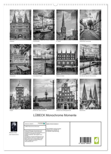 Produktbild: L&Uuml;BECK Monochrome Momente (hochwertiger Premium Wandkalender 2026 DIN A2 hoch), Kunstdruck in Hochglanz