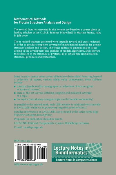 Produktbild: Mathematical Methods for Protein Structure Analysis and Design