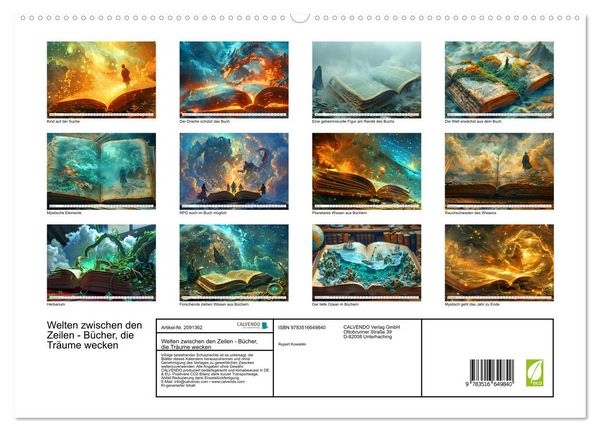 Produktbild: Welten zwischen den Zeilen - B&uuml;cher, die Tr&auml;ume wecken (hochwertiger Premium Wandkalender 2026 DIN A2 quer), Kunstdruck in Hochglanz