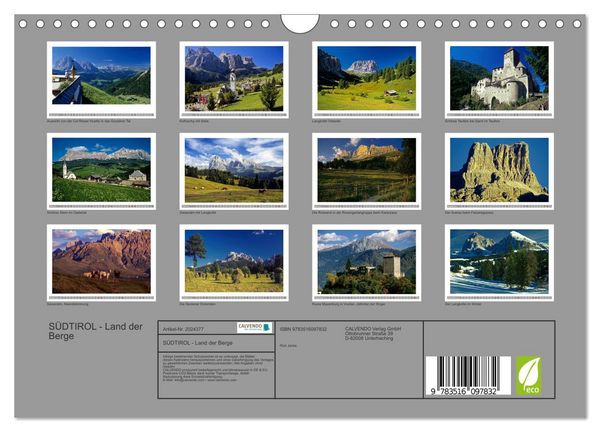 Produktbild: S&Uuml;DTIROL - Land der Berge (Wandkalender 2026 DIN A4 quer), CALVENDO Monatskalender