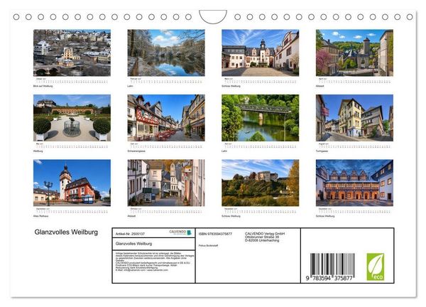 Produktbild: Glanzvolles Weilburg (Wandkalender 2027 DIN A4 quer), CALVENDO Monatskalender