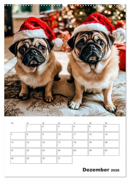 Produktbild: MOPS Pfotengl&uuml;ck in Faltenform (hochwertiger Premium Wandkalender 2026 DIN A2 hoch), Kunstdruck in Hochglanz