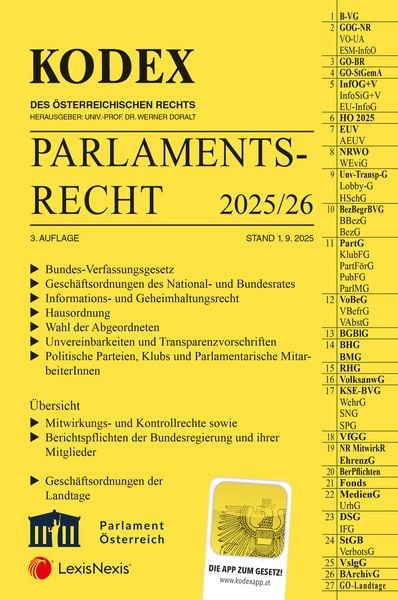 Produktbild: KODEX Parlamentsrecht 2025/26 - inkl. App