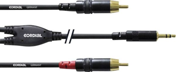 Cordial Audio Adapterkabel [1x Klinkenstecker 3.5mm - 2x Cinch-Stecker] 0.90m Schwarz