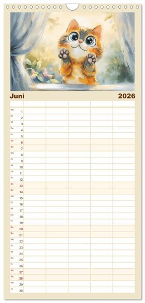 Produktbild: Familienplaner 2026 - Pastellpf&ouml;tchen. Liebliche Katzen in sanften Farben mit 5 Spalten (Wandkalender, 21 x 45 cm) CALVENDO