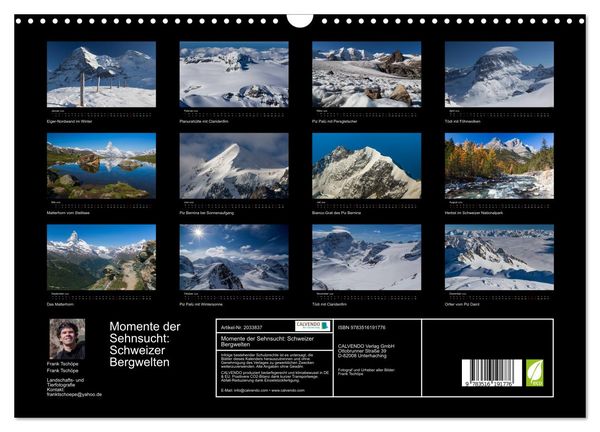 Produktbild: Momente der Sehnsucht: Schweizer Bergwelten (Wandkalender 2026 DIN A3 quer), CALVENDO Monatskalender