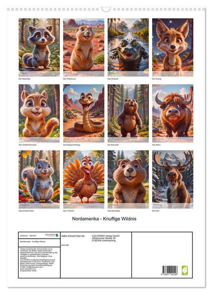 Produktbild: Nordamerika - Knuffige Wildnis (Wandkalender 2026 DIN A2 hoch), CALVENDO Monatskalender