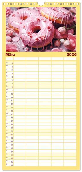Produktbild: Familienplaner 2026 - Bunte Donut-Tr&auml;ume - Himmlischer Geschmack aus Krapfenteig mit 5 Spalten (Wandkalender, 21 x 45 cm) CALVENDO
