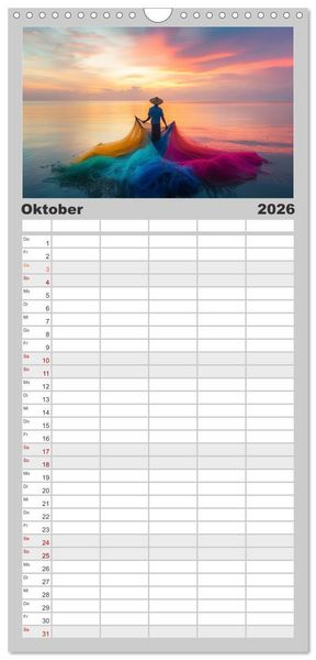 Produktbild: Familienplaner 2026 - Netzpoesie: Ein Jahr in Farben mit 5 Spalten (Wandkalender, 21 x 45 cm) CALVENDO