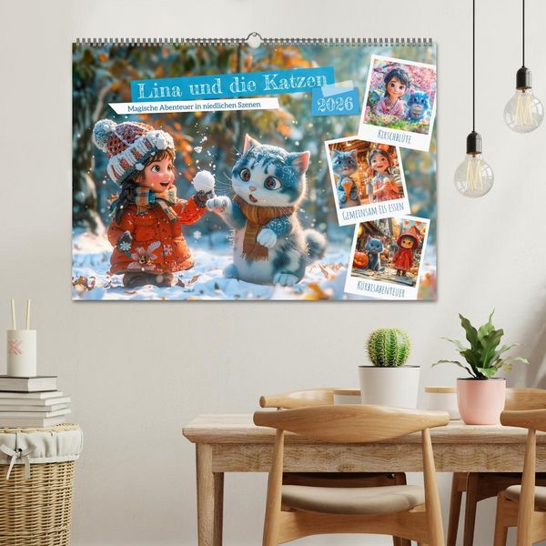 Produktbild: Lina und die Katzen - Magische Abenteuer in niedlichen Szenen (Wandkalender 2026 DIN A2 quer), CALVENDO Monatskalender