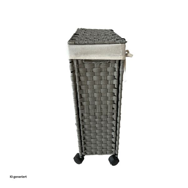 Produktbild: HTI-Living W&auml;schekorb Polyrattan 40 Liter Grau W&auml;schesammler mit Rollen