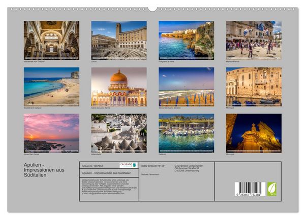 Produktbild: Apulien - Impressionen aus S&uuml;ditalien (hochwertiger Premium Wandkalender 2026 DIN A2 quer), Kunstdruck in Hochglanz