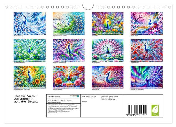 Produktbild: Tanz der Pfauen - Jahreszeiten in abstrakter Eleganz (Wandkalender 2026 DIN A4 quer), CALVENDO Monatskalender