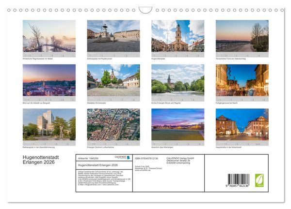 Produktbild: Hugenottenstadt Erlangen 2026 (Wandkalender 2026 DIN A3 quer), CALVENDO Monatskalender