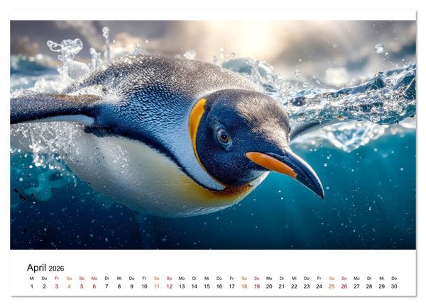 Produktbild: Pinguine - ein Jahr voller Meer (hochwertiger Premium Wandkalender 2026 DIN A2 quer), Kunstdruck in Hochglanz