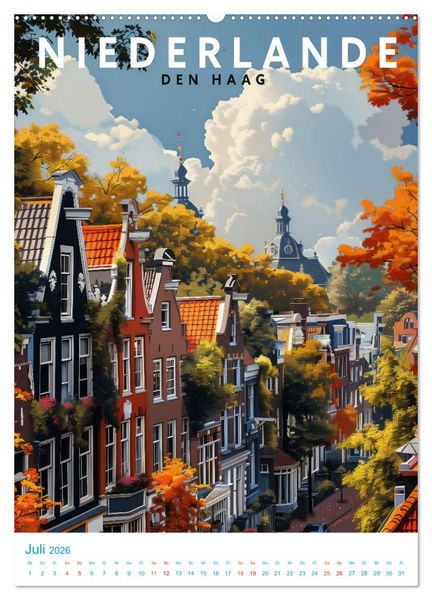 Produktbild: Niederlande - Old School Poster Style (hochwertiger Premium Wandkalender 2026 DIN A2 hoch), Kunstdruck in Hochglanz