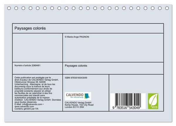 Produktbild: Paysages color&eacute;s (Calendrier de bureau 2026 DIN A5 vertical), CALVENDO calendrier mensuel
