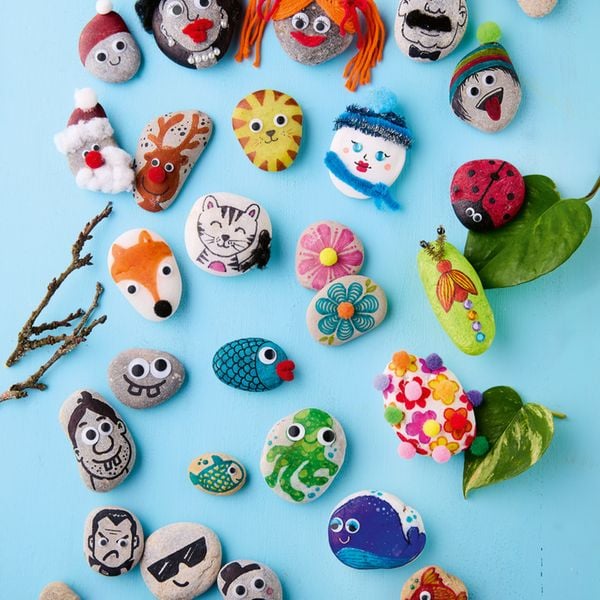 Produktbild: Kreativ-Set: Steine bemalen Kids mit Wackelaugen, Pompons, Anleitungsbuch & Material