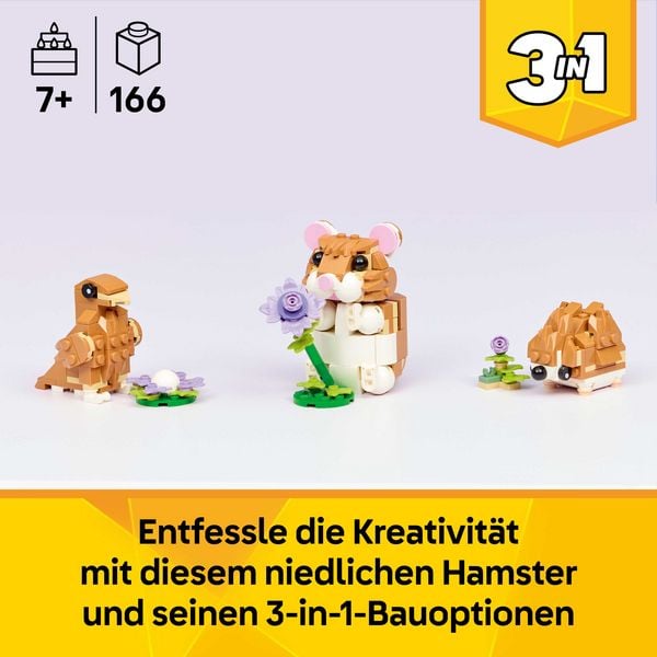 Produktbild: LEGO Creator 3-in-1-Set 31376 Niedlicher Hamster mit Blume, Spielzeug