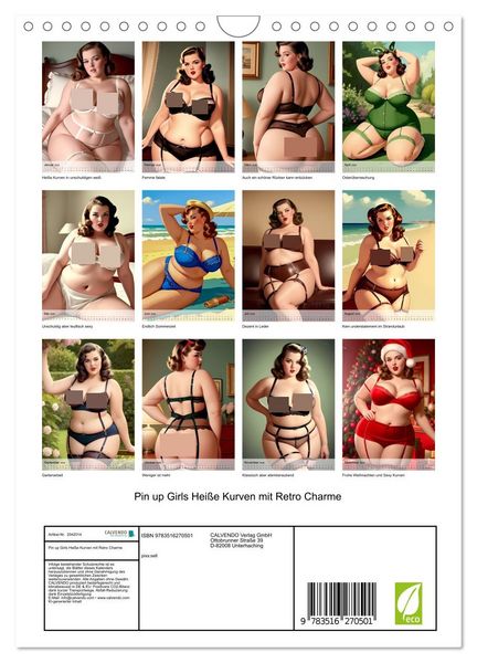 Produktbild: Pin up Girls Hei&szlig;e Kurven mit Retro Charme (Wandkalender 2026 DIN A4 hoch), CALVENDO Monatskalender