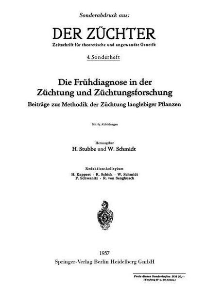 Produktbild: Die Fr&uuml;hdiagnose in der Z&uuml;chtung und Z&uuml;chtungsforschung