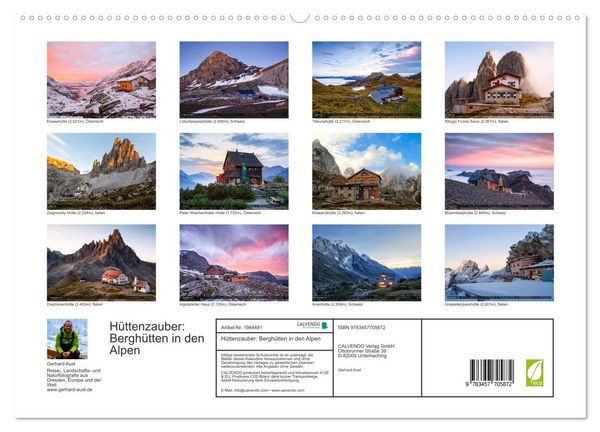 Produktbild: H&uuml;ttenzauber: Bergh&uuml;tten in den Alpen (hochwertiger Premium Wandkalender 2026 DIN A2 quer), Kunstdruck in Hochglanz